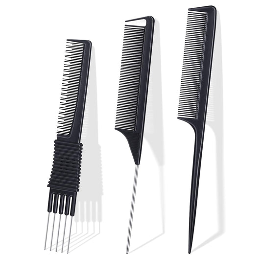 TsMADDTs Rat Tail Combs for Women and Men, 3PCS Hair Combs Set for Braiding, Parting, Styling, Fine Tooth, Black