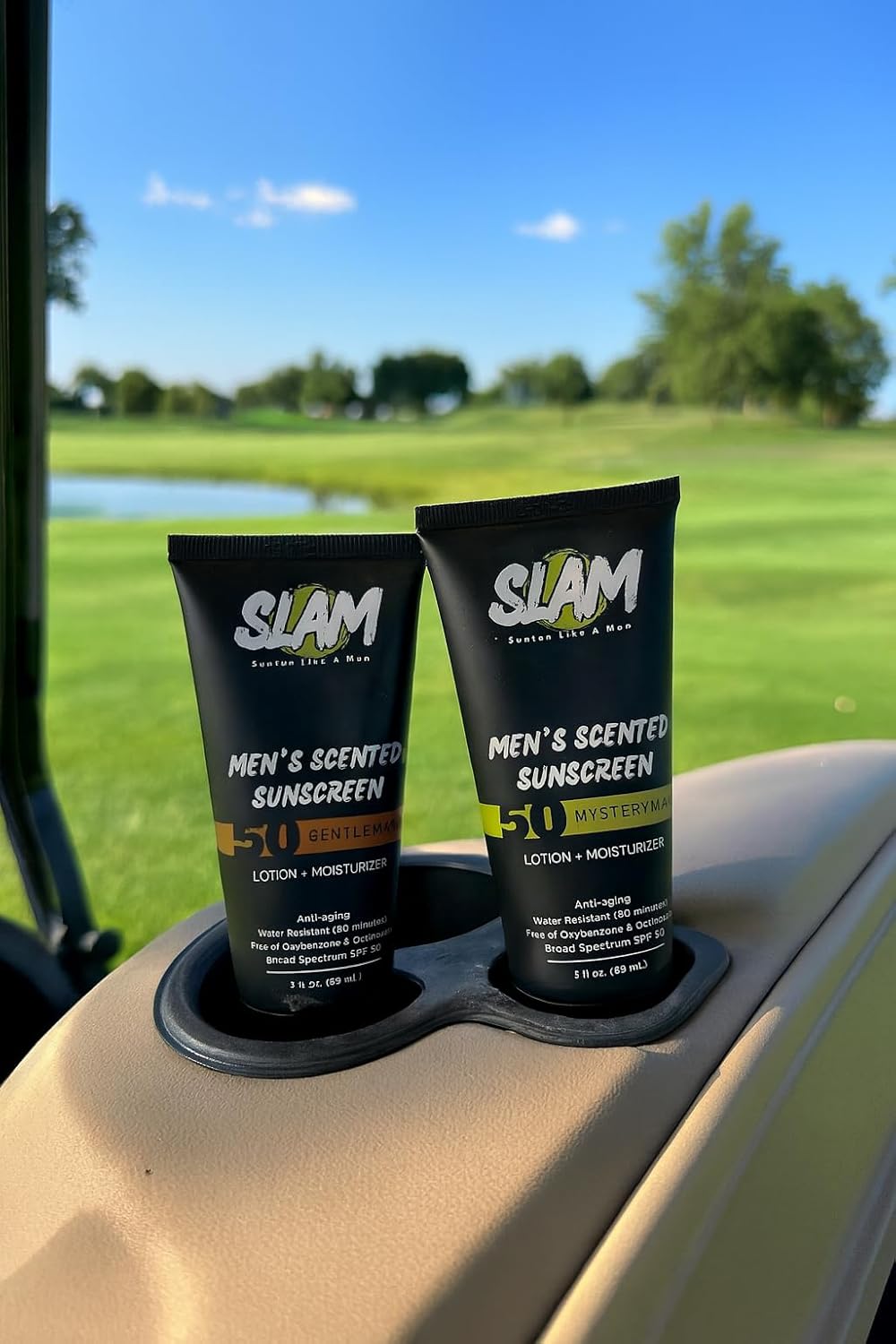 SLAM Men's Sunscreen Lotion SPF 50 & Moisturizer – Face & Body Sunblock, Anti-Aging, Water-Resistant, Hawaii Act 104 Safe, Skincare for Men, Scented & Unscented – 3 fl oz. each- Trio pack.