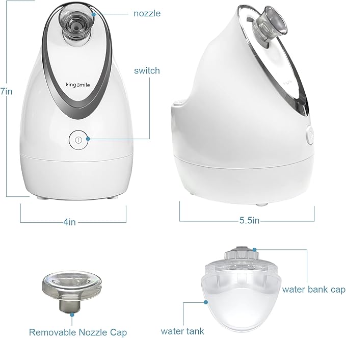 Kingsmile Facial Steamer, 3 in 1 Face Steamer for Facial,Compact NanoSteamer with Aromatherapy,Face Humidifier - Adjustable Nozzle, Warm Mist Steamer for Home SPA, Stainless Steel Skin Kit & Headband