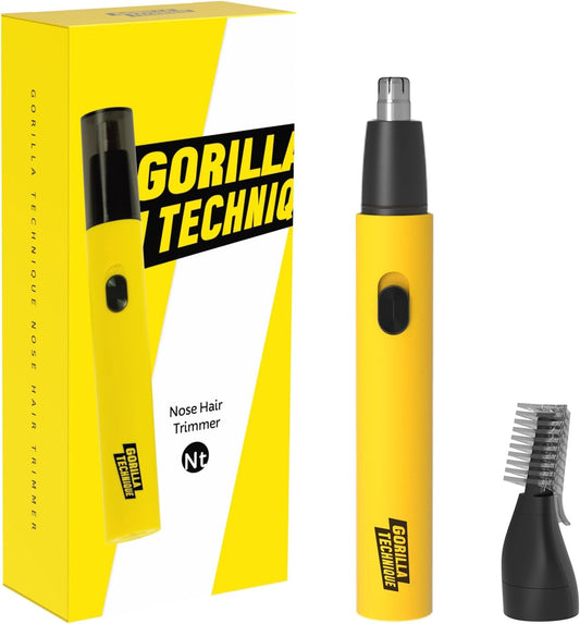 Gorilla Technique Nose Ear Hair Trimmer for Men, Rechargeable 2-in-1 Trimmer for Nose Ear Eyebrow Hair Removal, No Pull No Snag Grooming with High-Speed 10,000rpm Motor, 2 Heads