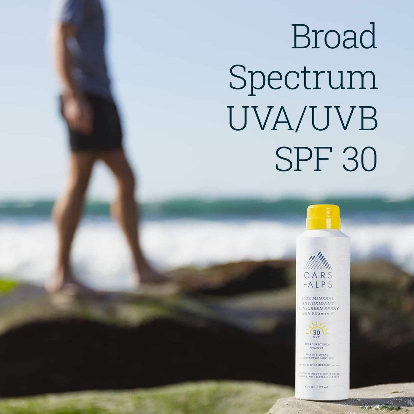 Oars + Alps Sunscreen Spray for Face & Body, SPF 30 Spray Sunscreen Infused with Vitamin E & Antioxidants, No White Residue, Water & Sweat Resistant, All Skin Types, Lightweight, Hydrating, 6oz