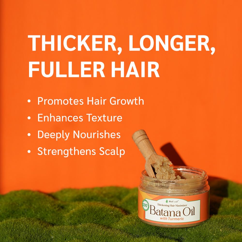 Well's Oil Pure Batana Oil with Turmeric Extract | 100% Natural & Unrefined | Cold-Pressed in Honduras | Nourishes & Conditions Hair | Suitable for All Hair Types (4.23 oz / 119 g)