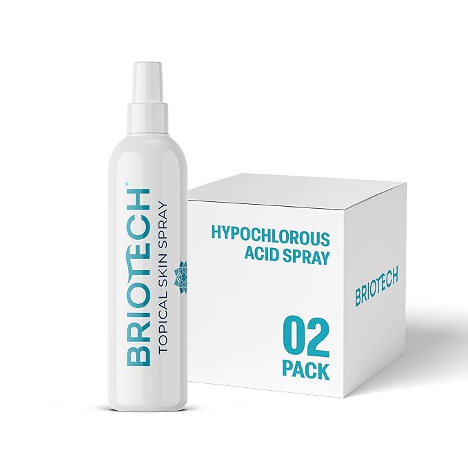 BRIOTECH Topical Skin Spray, Hypochlorous Acid Spray for Body & Face, HOCl Facial Mist, Support Against Irritation, Redness, Packaging May Vary, 4 oz ea, 2 ct