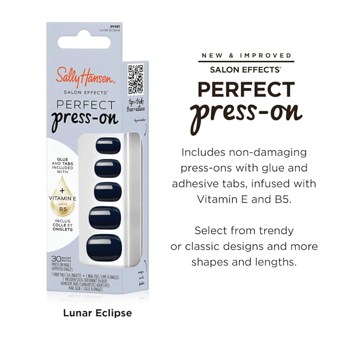 Sally Hansen Instant Cuticle Remover & Salon Effects Lunar Eclipse Press On Nails Kit - 15 Second Cuticle Gel with Aloe & 30 Nail Designs with Nail Glue