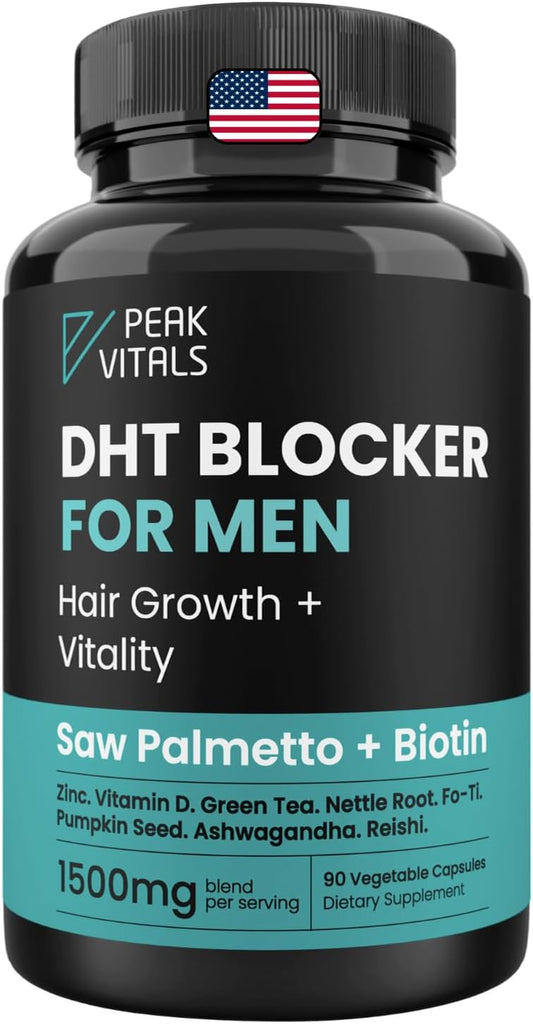 DHT Blocker for Men | Ultra Potent Hair Growth Formula | Saw Palmetto, Biotin, Pumpkin Seed, Herbal Extracts | Natural Hair Loss Supplements | Hair Regrowth Vitamins | Made in The USA | 90 Capsules