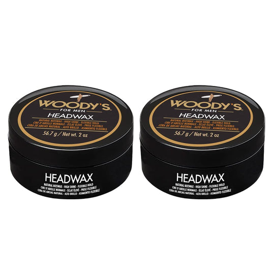 Woody's Headwax Styling Pomade for Men, Flexible Hold, High Shine, with Natural Beeswax, Non-stiff, Non-Sticky, Moldable, For all Hair Types, Travel-size, 2 oz./ 2-Pack