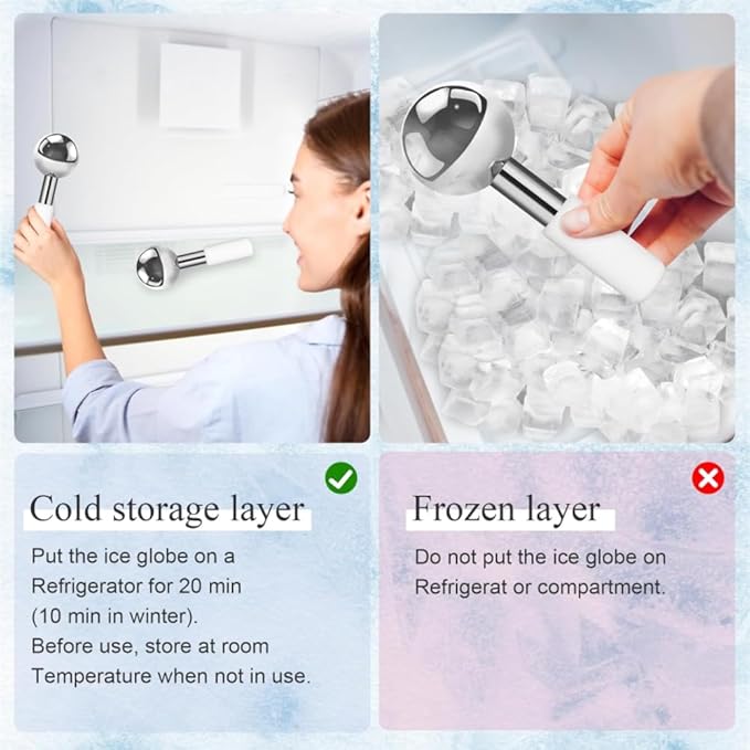 JURon Ice Globes Stainless Steel Beauty Facial Massager for Face & Eyes, Unbreakable Stainless Steel Cryo Sticks for Beauty Routines, Facials Cold Roller Cooling Globes (Ball, 1Pack), Silver