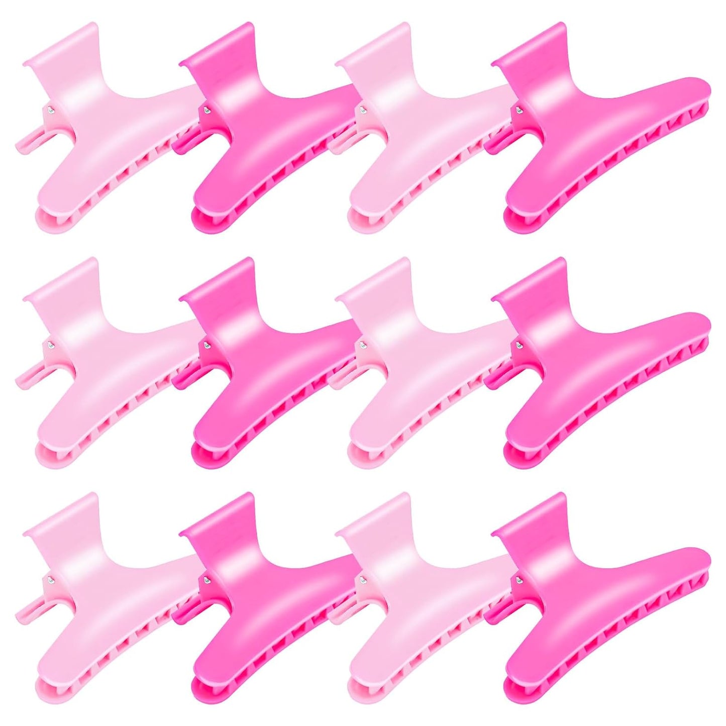 Hair Clips for Styling Sectioning 12 Pack Pink Hot Pink Butterfly Clamps Hair Claw Clips Pro Salon Hair Clips for Styling, Sectioning, Cutting and Coloring
