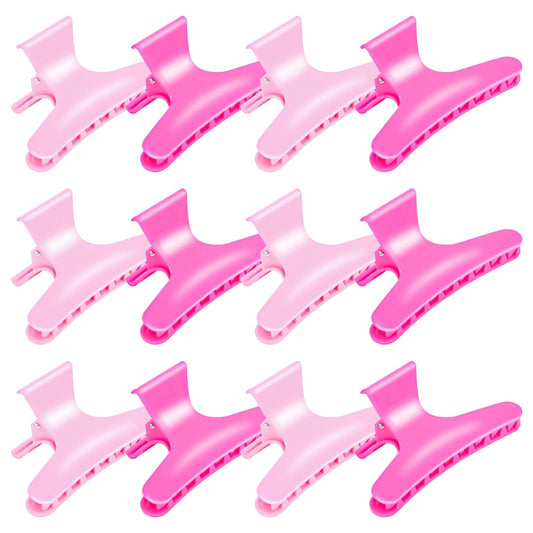 Hair Clips for Styling Sectioning 12 Pack Pink Hot Pink Butterfly Clamps Hair Claw Clips Pro Salon Hair Clips for Styling, Sectioning, Cutting and Coloring
