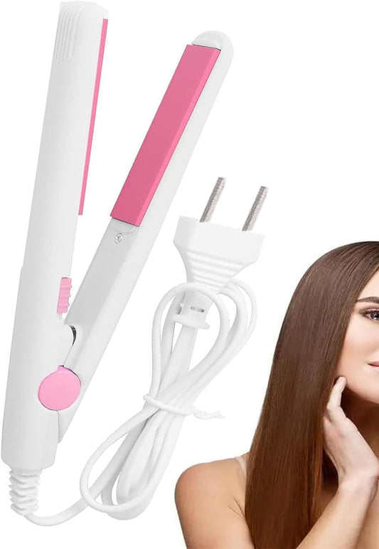2 in 1 Mini Hair Straightener, Mini Hair Curler Mini Hair Straightener,Ceramic Tourmaline Plate, Beauty Flat Iron Heating Curler,for Travel Flat Iron Dormitory or Home (White)