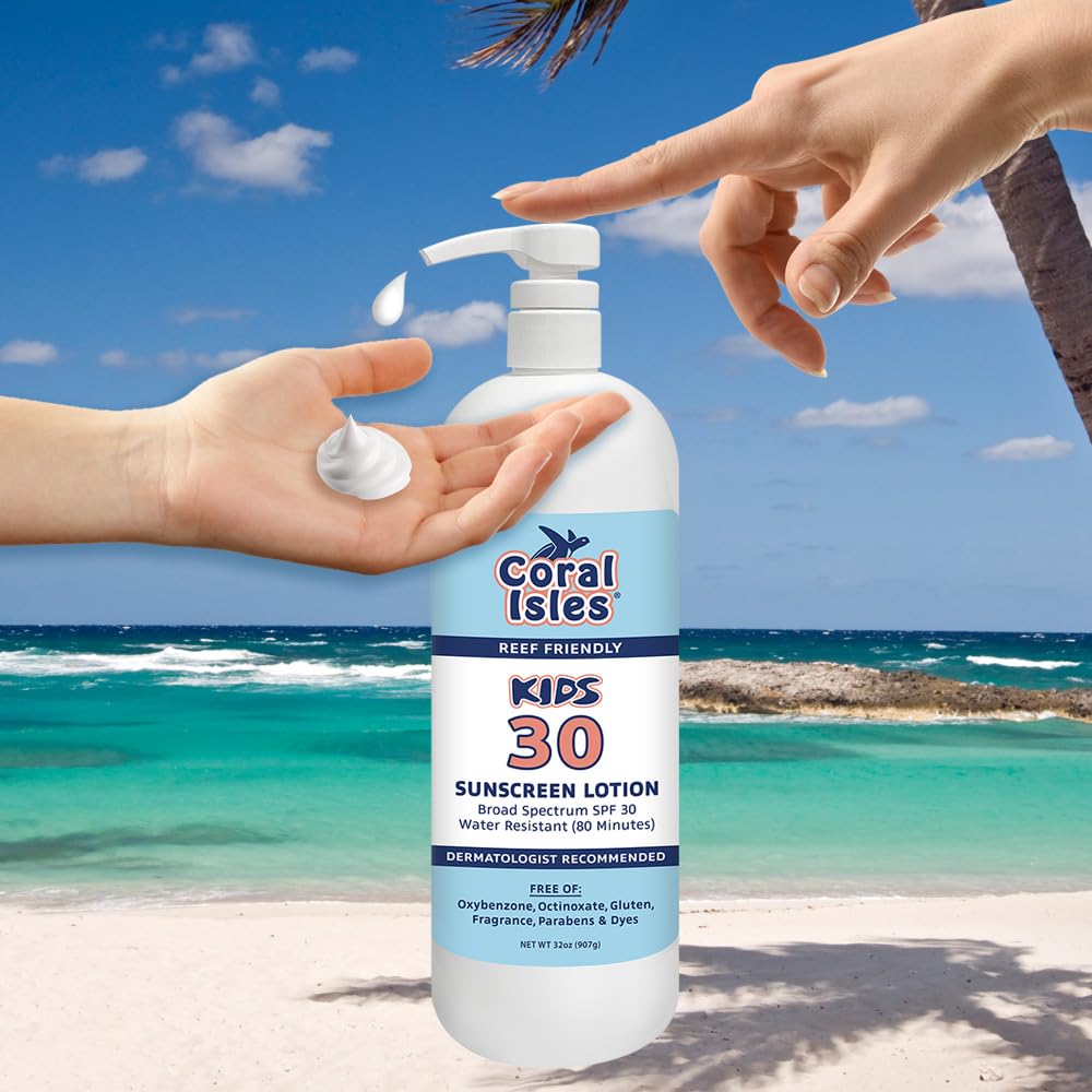 Coral Isles by Rocky Mountain Sunscreen | SPF 30 Lotion | Broad Spectrum UVA/UVB Protection | Hawaii Reef-Safe Act Compliant | Oxybenzone & Octinoxate Free | Water Resistant 80 Min. | 32 Fl Oz