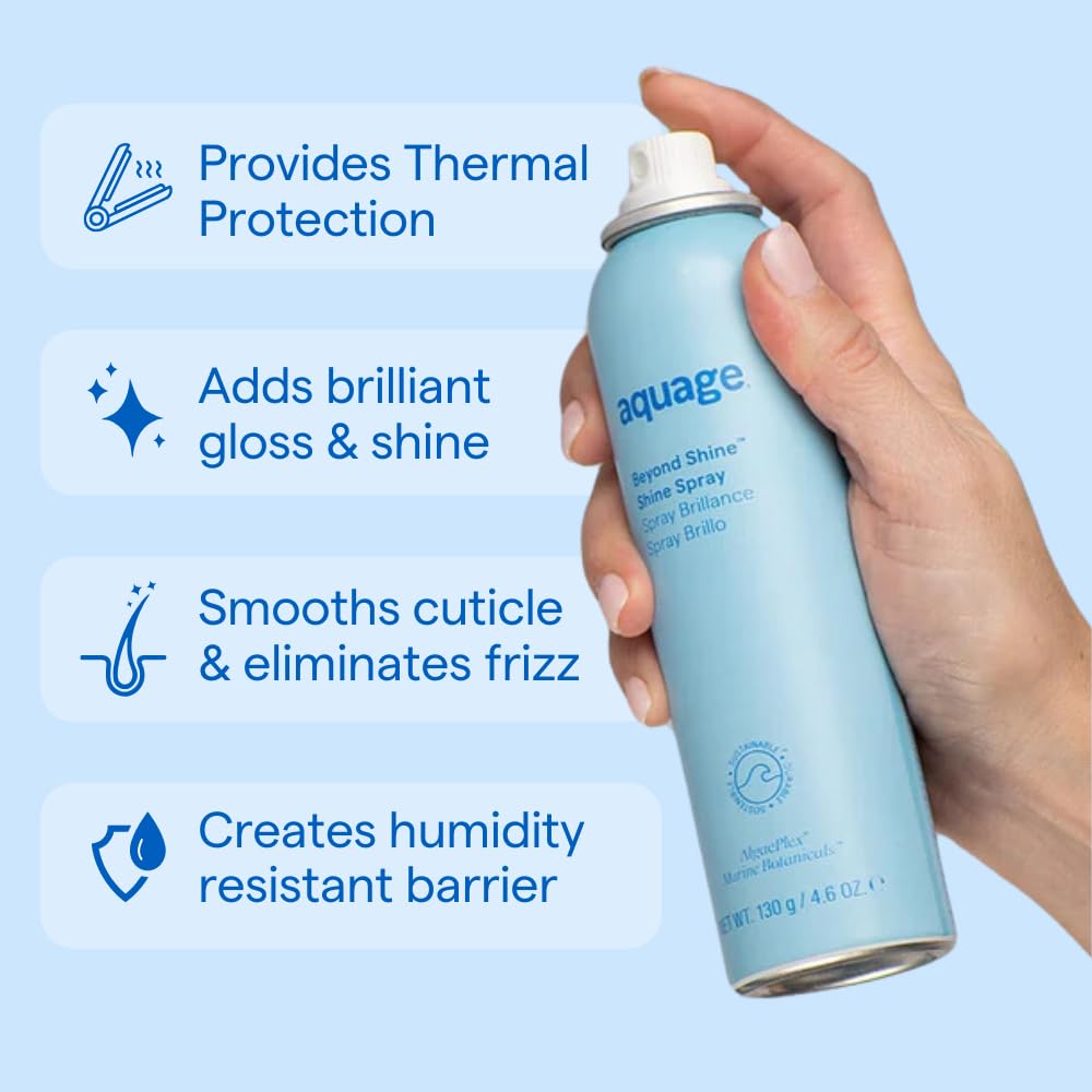 AQUAGE Beyond Shine, Fine-Mist Silkening and Glossing Spray, Creates Shine, Thermal-Pressing Product that Polishes, Silkens, and Smooths Curly Texture, 4.6 fl. oz