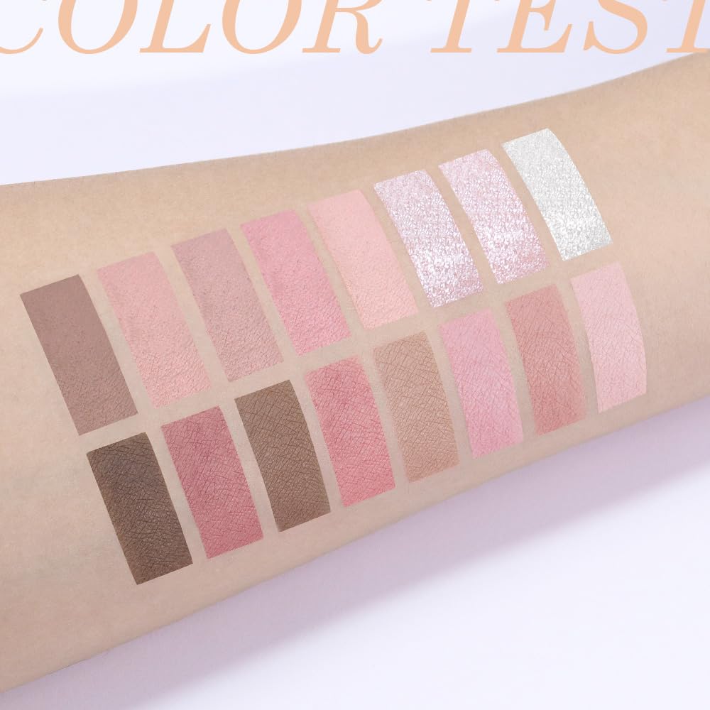 16Color Matte Shimmer Eyeshadow Palette, Nude Brown Rose Gold Coffee White Pink Red Sparkly Eye Shadow Makeup, Warm Pastel Eyeshadows Long Lasting Waterproof Naturing-Looking Women Girls Eye Shadow