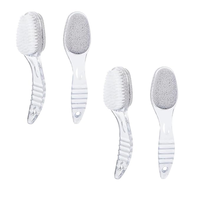 4 Pcs Foot Pumice Stone Brush Calluses Remover, Ooloveminso Large Foot Scrubber Foot File with Handle 2 in 1 Suitable for Horniness Foot Spa, Foot Care Smooth Skin (Transparent)