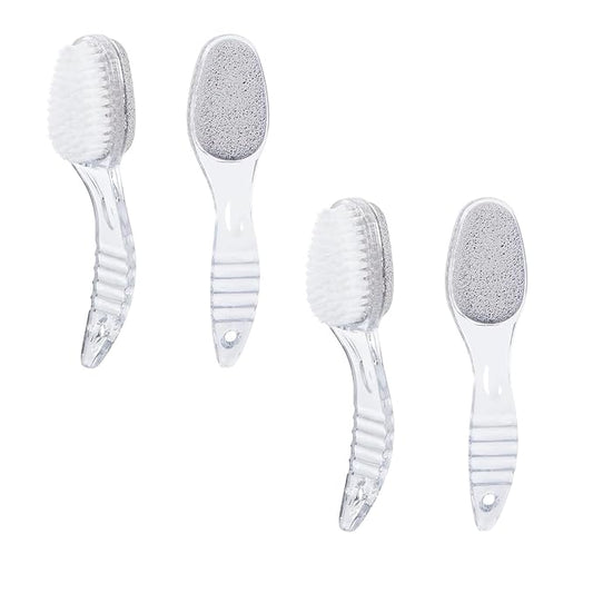 4 Pcs Foot Pumice Stone Brush Calluses Remover, Ooloveminso Large Foot Scrubber Foot File with Handle 2 in 1 Suitable for Horniness Foot Spa, Foot Care Smooth Skin (Transparent)