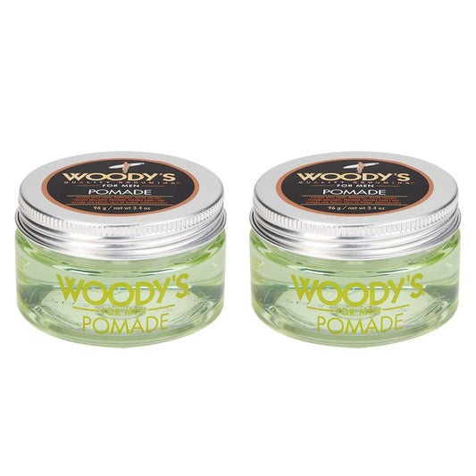 Woody's Pomade for Men Strong Hold - High Shine, Water-Based Mens Hair Styling Cream for Slicked Back & Classic Looks Hairstyles, 3.4 oz, 2 Pack