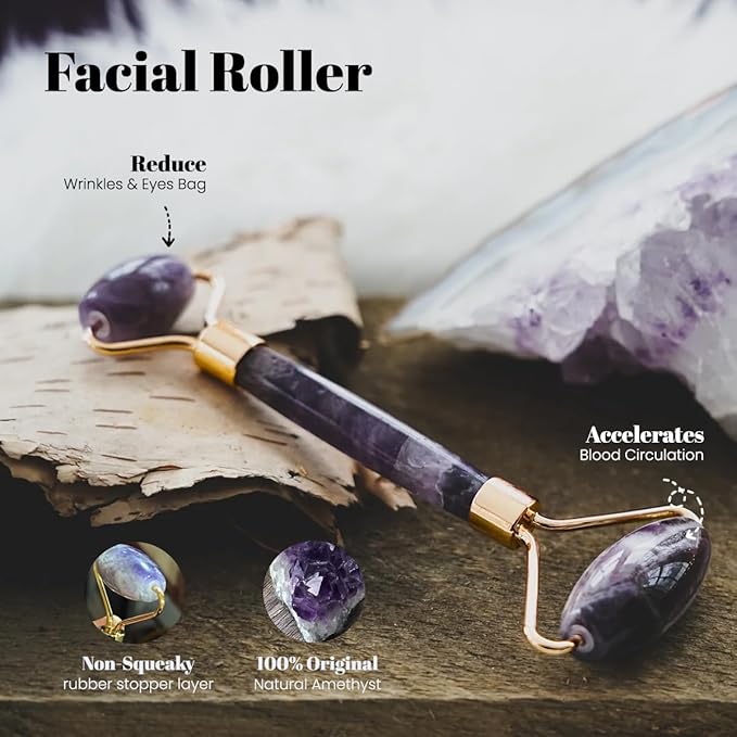 ROSELYNBOUTIQUE Gua Sha Facial Tools & Face Roller for Wrinkless Natural Skincare Tool Jade Roller Guasha Tool for Face (Amethyst)