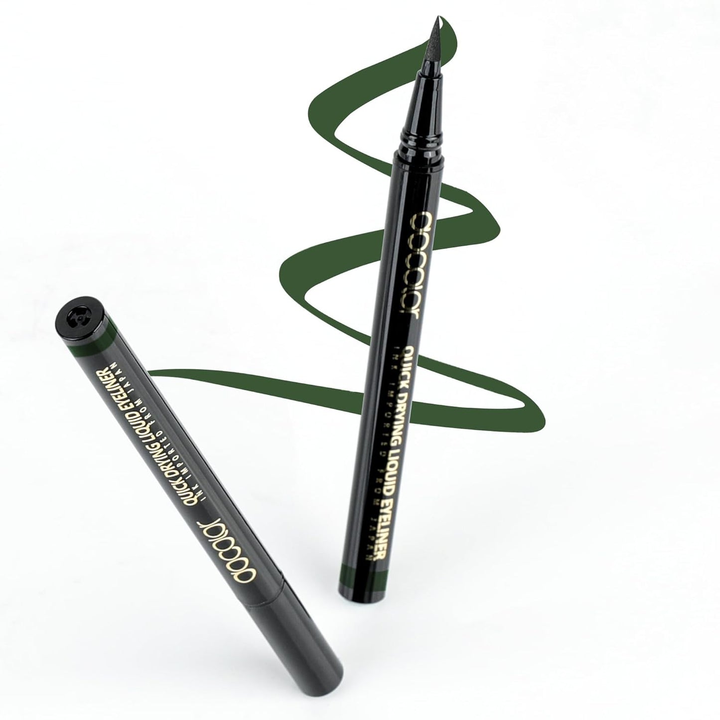 docolor Eyeliner, 2PCS Green Liquid Eyeliner Waterproof Eye Liner Pen Super Slim Precise All Day Green Eye Pencils Professional Makeup Liquid Eye Liner Pencil for Women