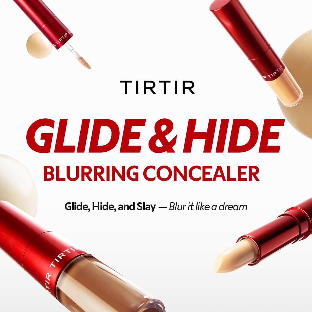 TIRTIR Glide&Hide Blurring Concealer - Creamy texture, Conceals dark circles and wrinkles, Dual formula (liquid tip & balm stick), Long-lasting wear, Korean Makeup, #5C, 0.28 Oz