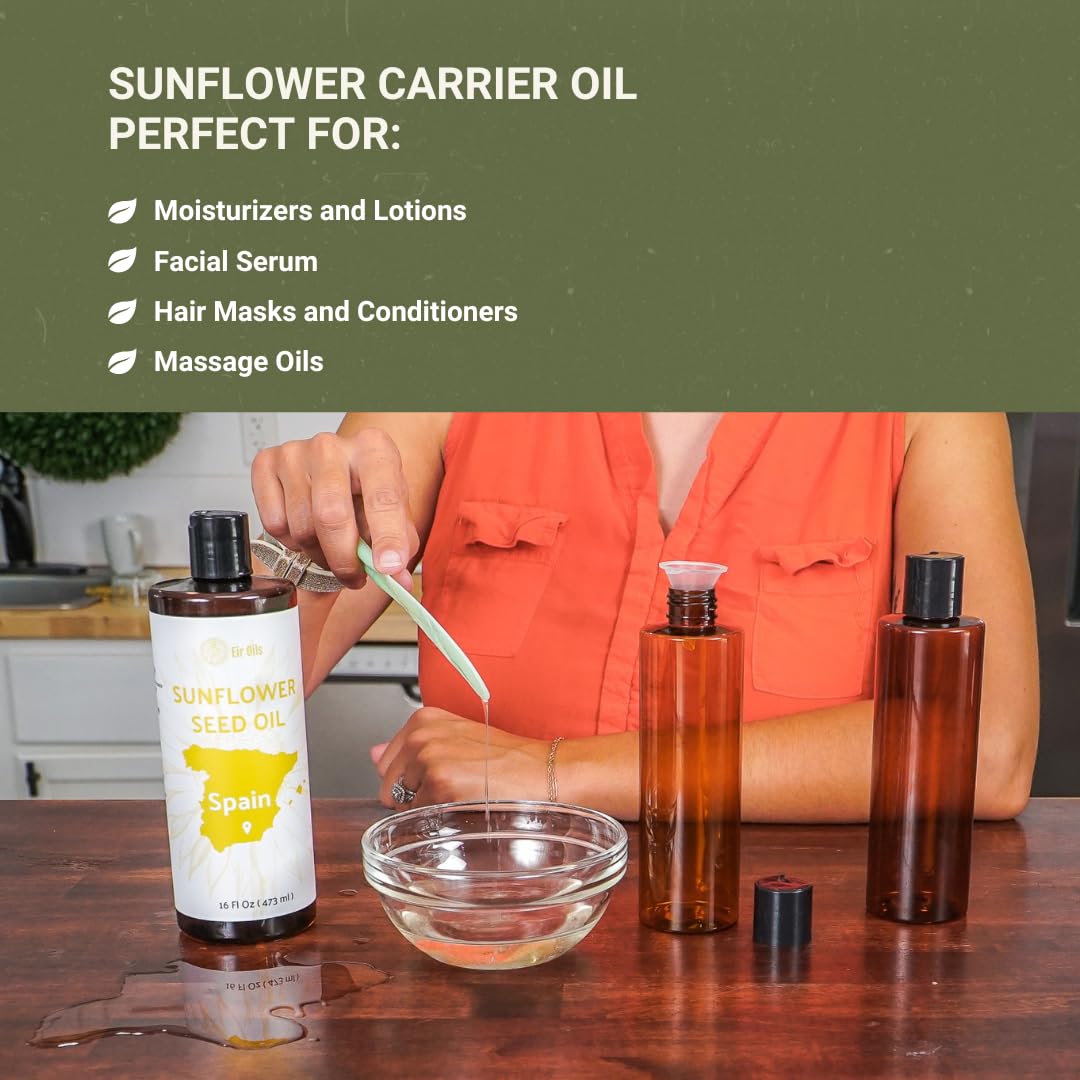 Sunflower Carrier Oil (32oz) - Direct from EIR Oils' Farmland in the Sunny Fields of Spain - 100% Pure Carrier Oil for Hair, Face, and Skin