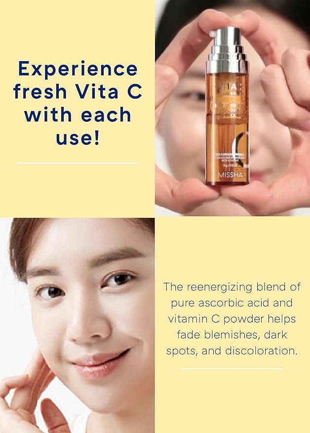 MISSHA Vita C Plus Spot Correcting Concentrate Ampoule 0.52 Fl oz/15ml, Korean Vitamin C Serum for Face, Improves Dark Spots & Firms Skin with 33% VITA C Liposome Formula, Mother's Day Gifts