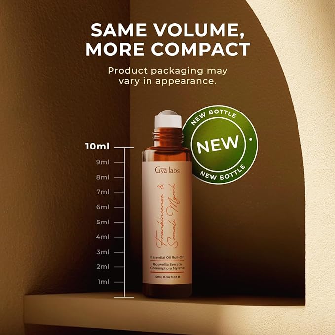 Gya Labs Frankincense and Somali Myrrh Essential Oil Roll on - 100% Pure Natural Frankincense for Face, Myrrh for Skin, Body Ache Comfort, Aromatherapy, Travel Size (0.34 Fl Oz)