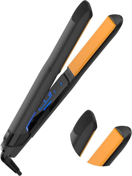 GLAMPALM Hair Straightener 1" Ceramic Flat Iron Infused with Vita C, Korea's No.1 Professional Salon Tool, 3D Swivel Cord & Dual Voltage, Digital LED(210°–450°), 20s Fast Heat-Up, Black (GP201T)