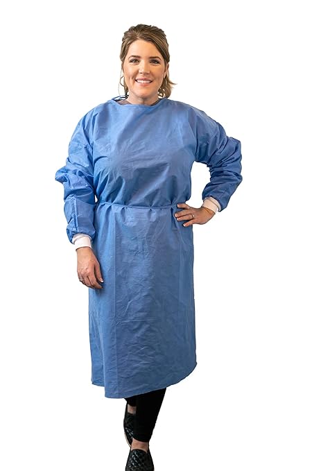Disposable PPE Isolation Medical Gowns 100-Pack – Level 2, Full Back Coverage, Double Tie Closure, SMS 35g Material, Knit Cuffs, Unisex, Professional Blue for Healthcare & Lab Use