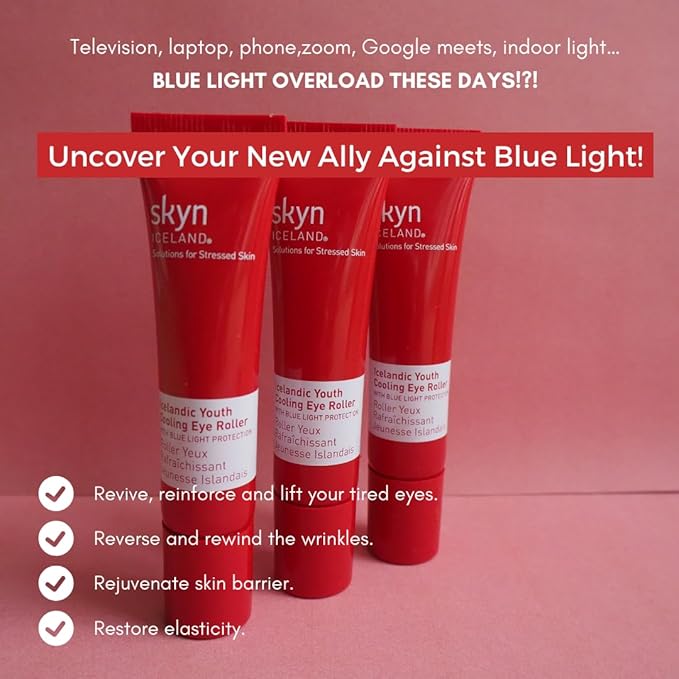 Skyn Iceland Icelandic Youth Cooling Eye Serum Hyaluronic Acid Skincare for Puffy Eyes Dark Circles & Wrinkles with Blue Light Protection, 0.4 Fl. Oz.