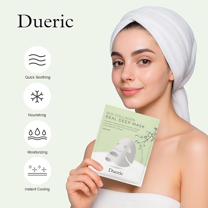 Bio-Collagen Face Mask – Hydrating, Firming, Anti-Aging Treatment for Wrinkle Reduction, Pore Minimizing & Youthful Skin – Like Korean Collagen Sheet Mask for All Skin Types 34g x4ea