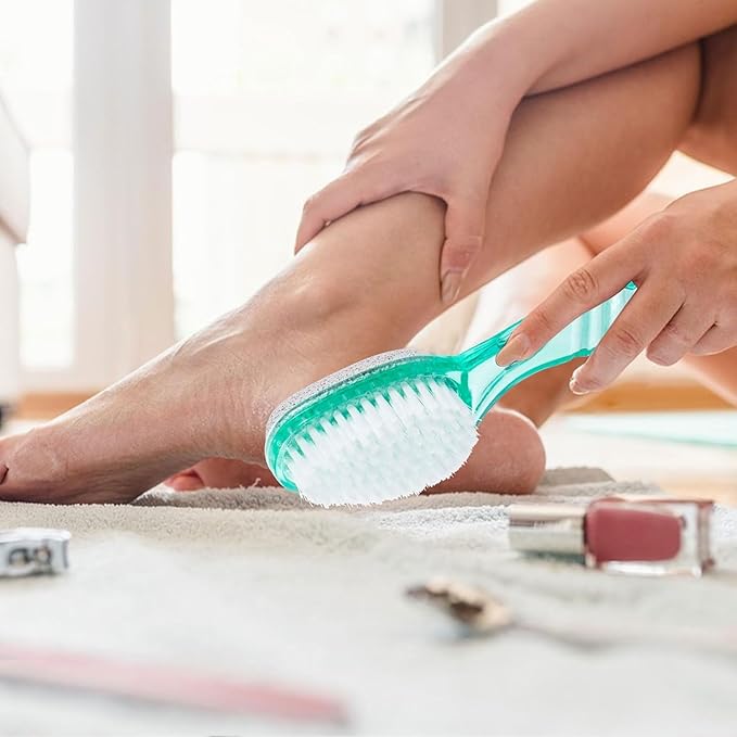 6 Pcs Foot Brush for Shower with Handle 2 in 1, Ooloveminso Large Foot Pumice Stone Brush Scrubber Foot File Calluses Remove Suitable for Horniness Foot Spa, Foot Care Smooth Skin (Green)