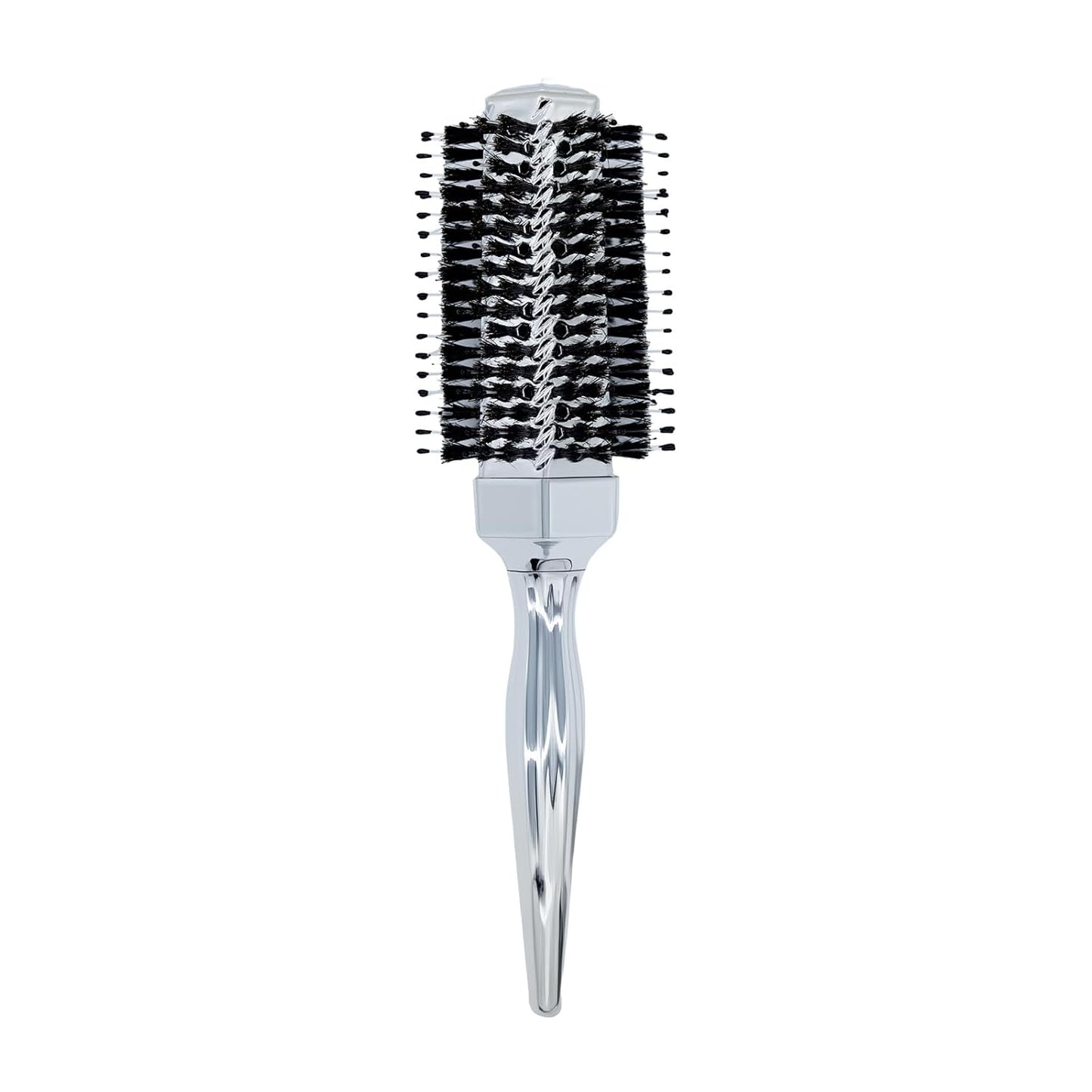 Round Hair Brush with Wild Boar Bristles – Specialized for Blowouts & Styling at Home or Salon, Suitable for All Hair Types.Silver