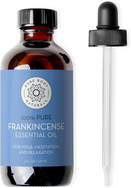 Pure Body Naturals Frankincense Essential Oil for Diffuser and Skin, Relaxation, Meditation and Yoga, 4 fl oz