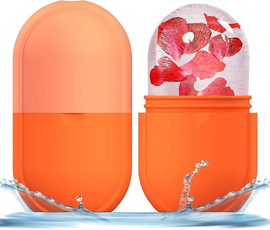 KOGITI Face Ice Roller & Mold - Beauty Facial Massage Tool for Puffiness Relief, Ice Cube Holder (New-Orange)