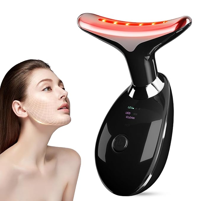 Facial and Neck Massager,Face Tool with 3 Colour Modes and Vibration,Facial Beauty Device for Skin Care (Black)