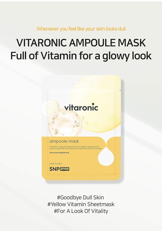 [K Beauty Snp] Vitaronic Ampoule Sheet Mask | Nourishing, Moisturizing, and Refreshing for All Skin Types with Vitamin B, C, D, and E | Face Masks Skincare | Korean Skin Care Facial Mask | 10 Sheets