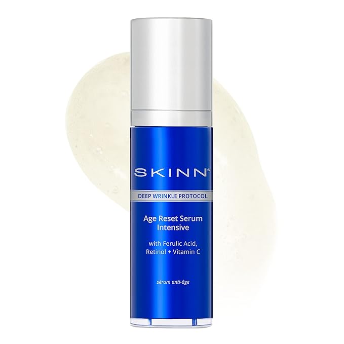 SKINN Deep Wrinkle Facial Serum, Intensive Age Reset Serum - Anti Wrinkle Repair Face Serum - Hydrating & Plumping Anti Aging Serum Reduces Fine Lines - Ferulic Acid, Retinol & Vitamin C