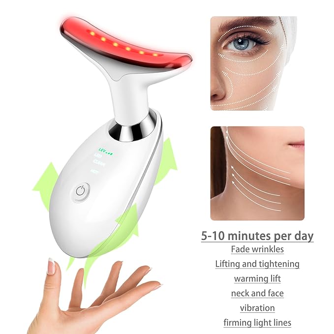 JURP Face and Neck Massager, 3 Color Led Face Neck Massager, Multifunctional Facial Skin Care Tool, Ideal for Home Skin Care