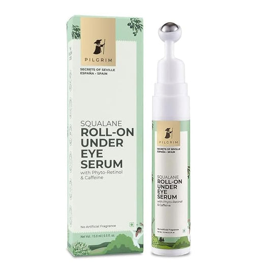 Squalane Roll On Under Eye Serum | Hydrating Eye Serum with Phyto Retinol & Caffeine | Reduces Dark Circles, Puffiness & Wrinkles | 0.50 Fl Oz (15ml)