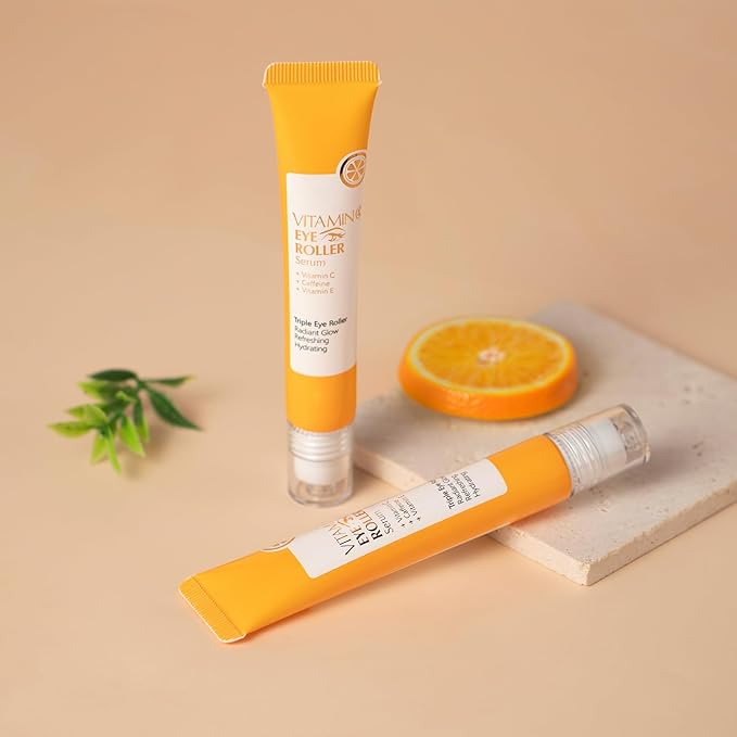 Easilydays Vitamin C Eye Cream & Under Eye Serum, Refreshing, Hydrating, Radiant Glow Eye Care Eye Roller Serum with 360° Massage Ball, Tightening Under Eye Serum for Women Reduce Wrinkles Fine Lines