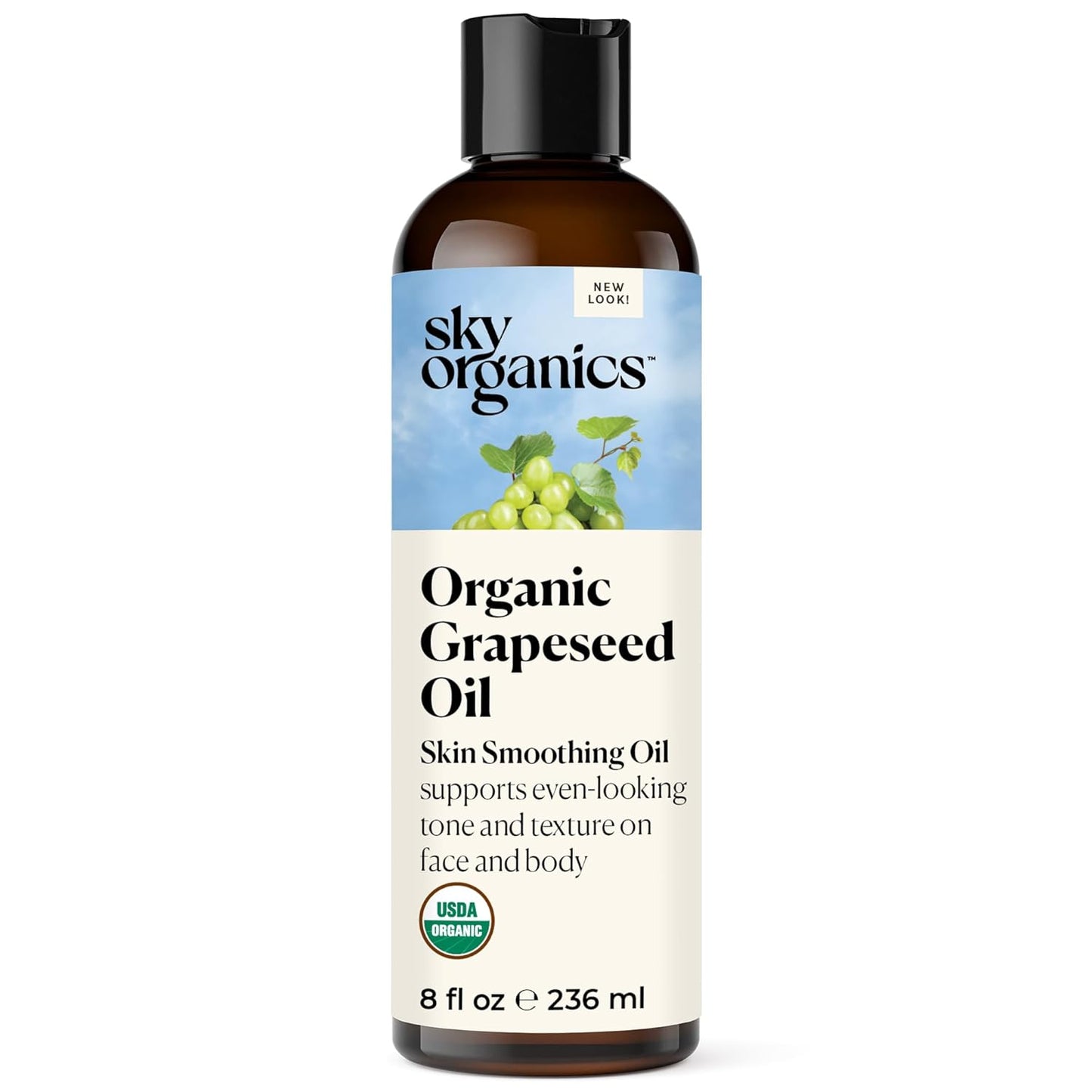 Sky Organics Organic Grapeseed Oil, Skin Smoothing Oil to Support Healthy and Even-Looking Skin Tone and Texture on Face and Body, for All Skin Types, 100% Pure & Cold-Pressed, 8 fl. Oz