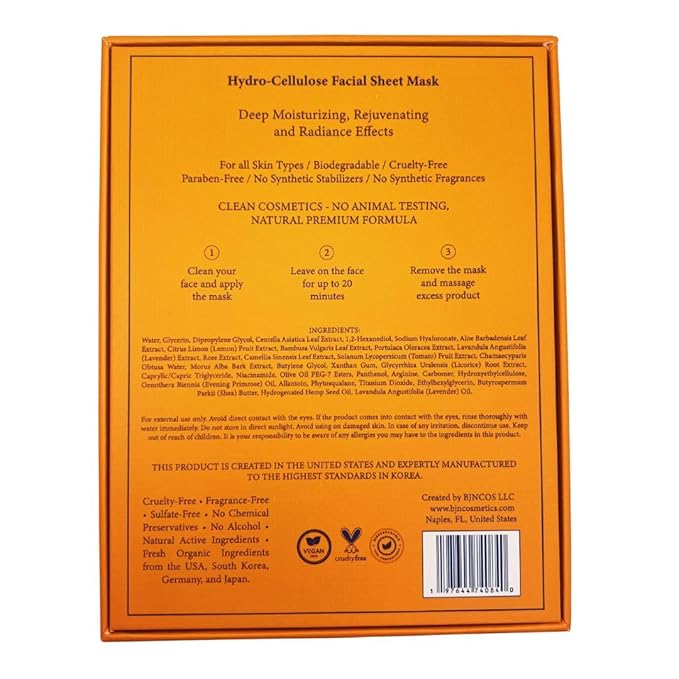 Luxury (5pack) Hydro Cellulose Lotion Facial Sheet Masks for Skin Care & Beauty - Natural Ingredients for Deep Hydration, Moisturizing, Rejuvenation, and Radiance