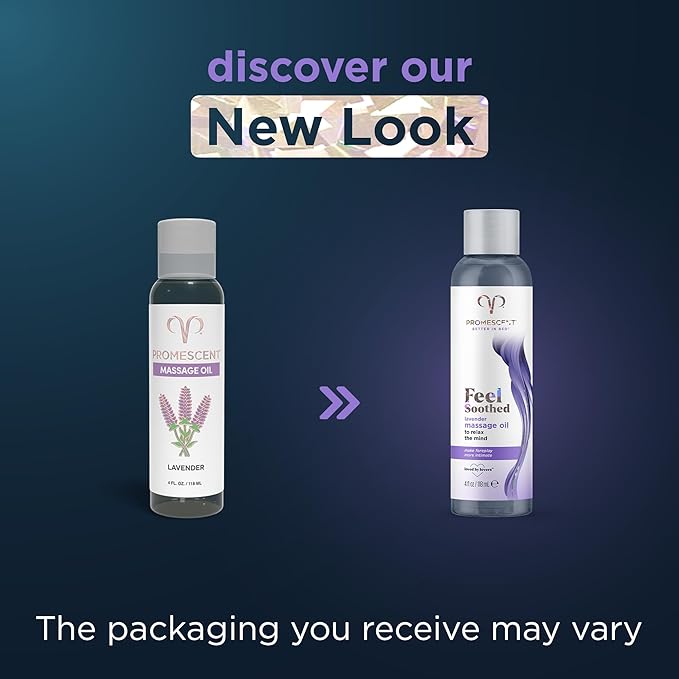 Promescent Lavender Massage Oil for Massage Therapy, Massage Oils for Date Night, Premium Lavender Body Oil for Men & Women to Relieve Stress & Sore Muscles, Essential Oils for Skin (4 oz)