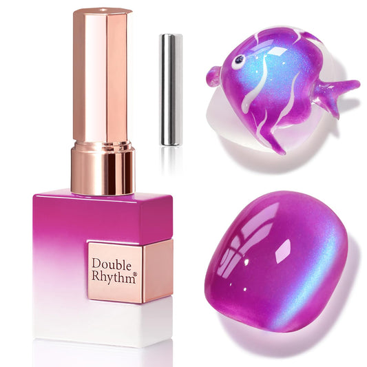 Double Rhythm Jelly Glass Cat Eye Gel Polish with Magnet 15ML Holographic Glitter Shimmer Translucent Sheer Color Magnetic Nail Polish Salon DIY at Home (Dark Navy-MC1268)