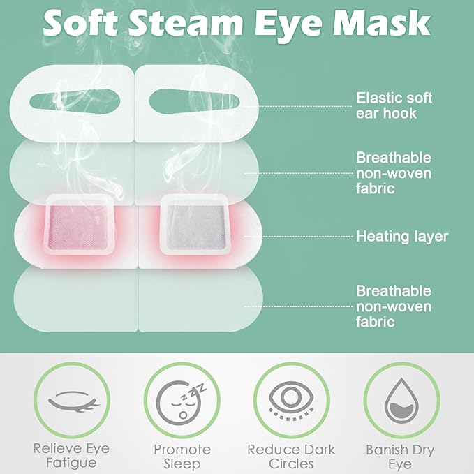 48 Packs Steam Eye Mask Disposable Self Heating Eye Mask for Dry Eyes Spa Warm Sleep for Home Office Travel Eyestrain Relieve
