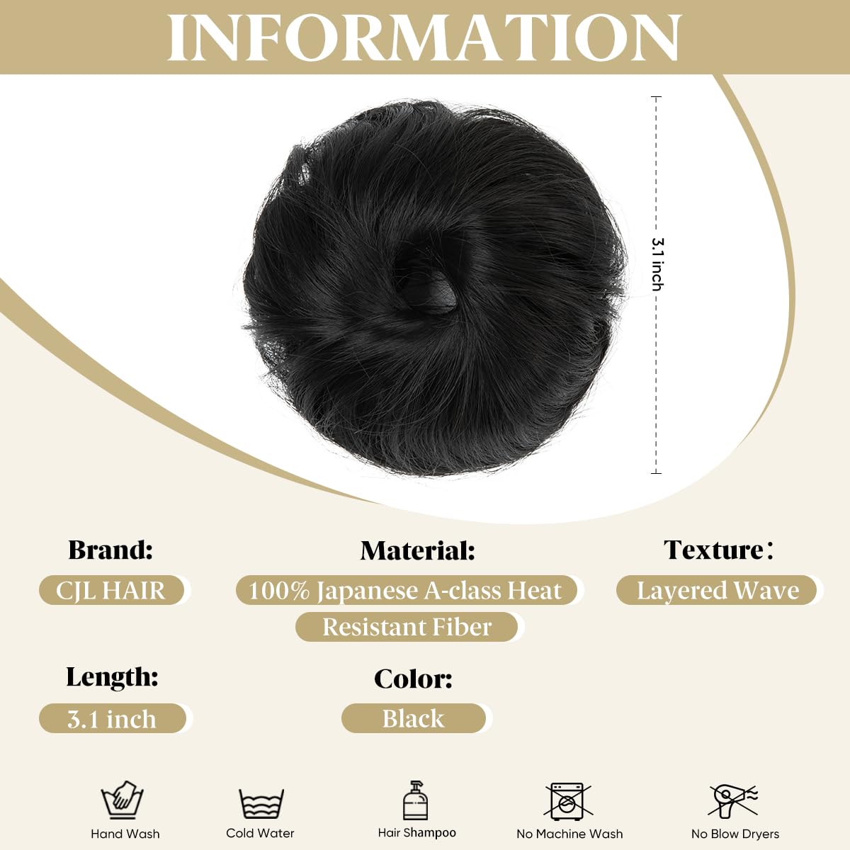 CJL HAIR 2PCs Small Cute Messy Bun Hair Piece for Thin Hair Women Mini Synthetic Curly Bun Scrunchies Updo Hairpieces Black