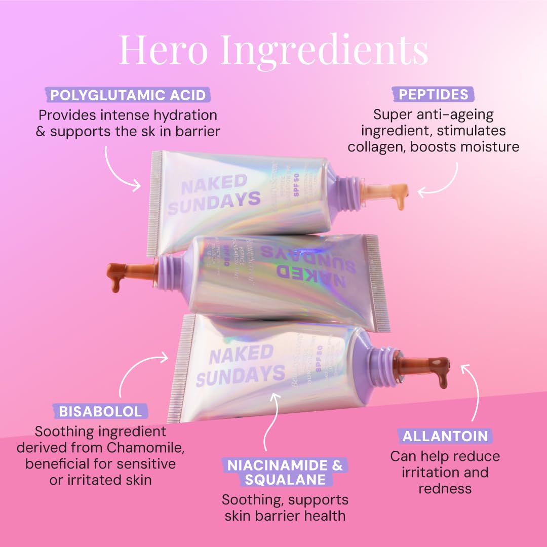 Naked Sundays BeautyScreen™ SPF 50 Mineral Peptide Foundation Tint – 2-in-1 Skin Tint & Mineral Sunscreen | Radiant, Buildable Coverage, Acne-Safe, Infused with Peptides (9 Rich Mahogany, 1.01 oz)