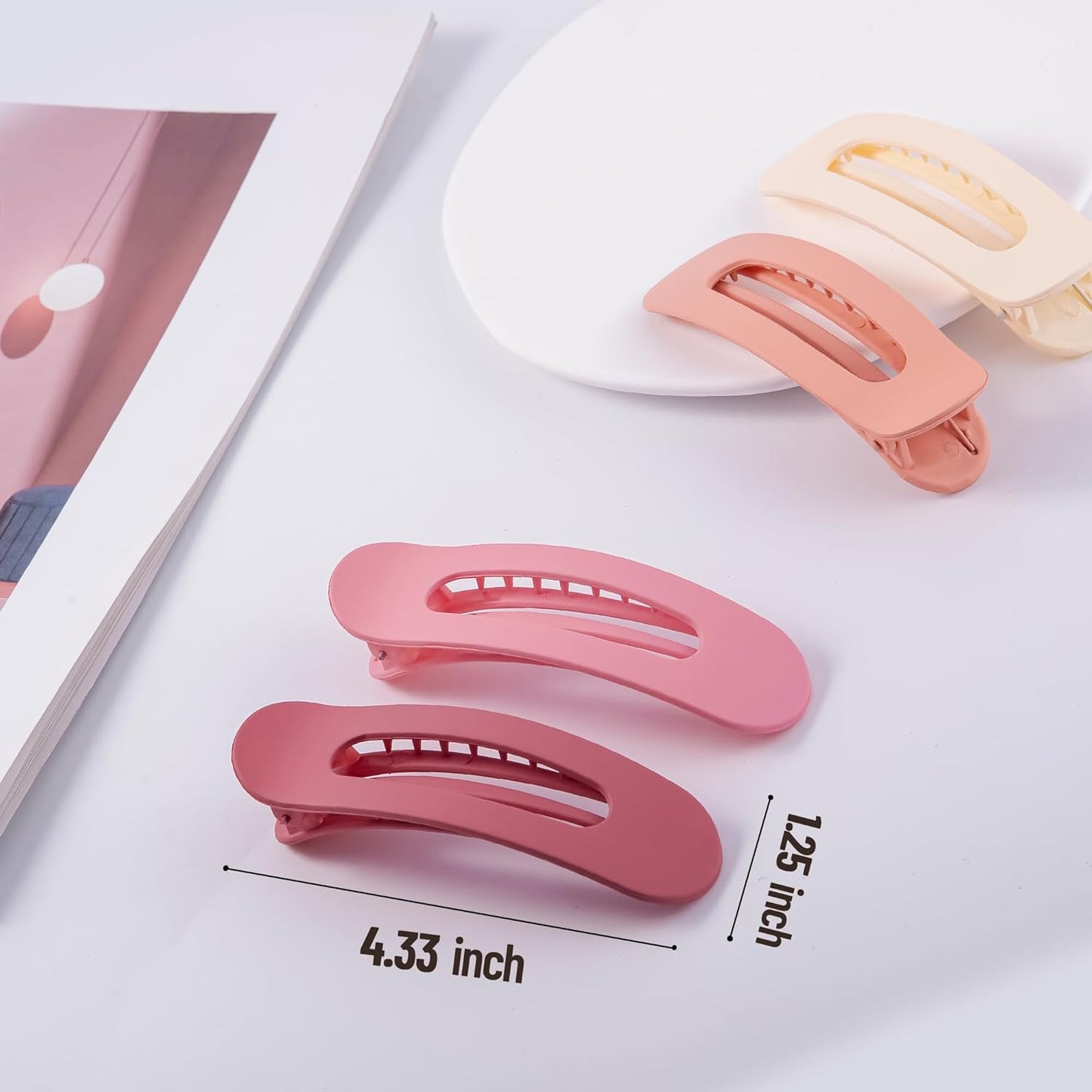 8 Pcs Large Lay Flat Claw Clips for Women French Side Slide Barrettes for Thin Fine Hair Rectangle Alligator Hair Accessories,Matte Beige Pink