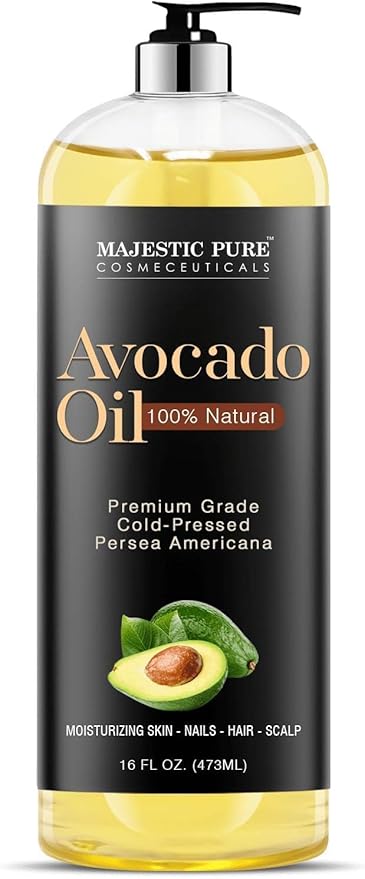 MAJESTIC PURE Avocado Oil - 100% Pure and Natural, Cold-Pressed, for Skin Care, Massage, Hair Care, and Carrier Oil to Dilute Essential Oils, 16 fl oz