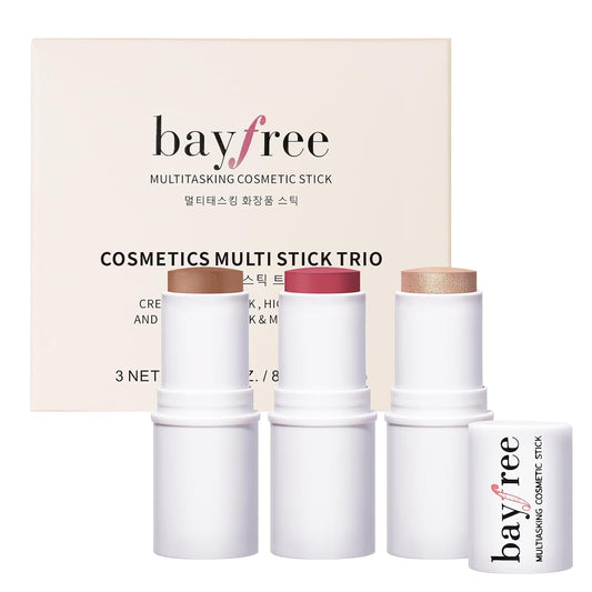 bayfree 3 PCS Makeup Cream Contour Stick Set, Highlighter Stick & Bronzer Stick & Blush Stick, Long Lasting, Natural Face Contour, Dewy & Matte Finish, Multi Stick Trio for All Skin